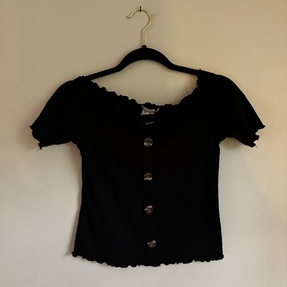 Caution to the Wind Black Crop Off the Shoulder Top Size Large